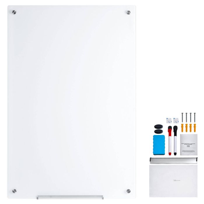 VEVOR Magnetic Glass Whiteboard White with Marker Tray an Eraser for Cleaning