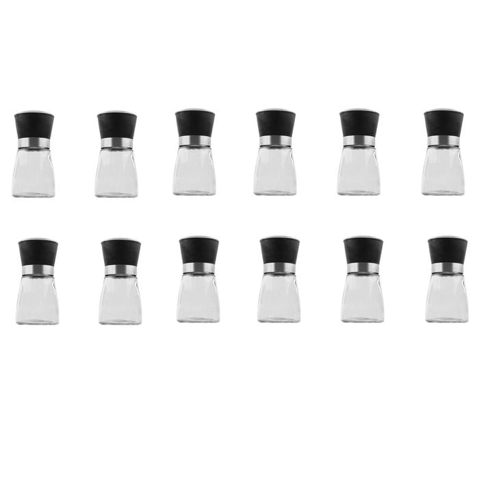 12x 150ml Glass Salt Or Pepper Grinder 12cm - Adjustable Ceramic Core Short Mill