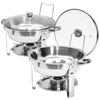 2 Pack Round Chafing Dish Buffet Set Stainless Steel 4.5L Food Pan