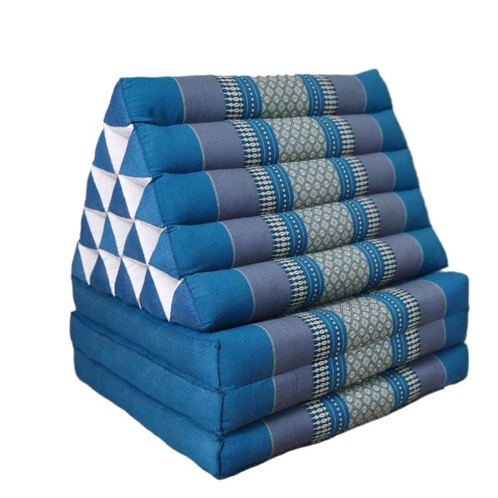 Jumbo Thai Triangle Pillow 3 Fold - Handmade Kapok Daybed Cushion - Blue