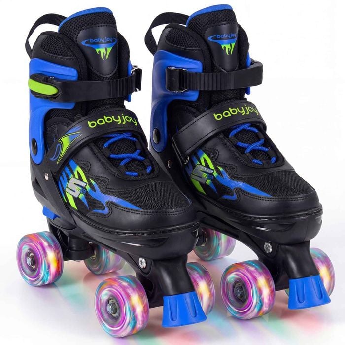 Costway Adjustable Roller Skates Quad Skating Shoes Beginner Age 9-14 Blue