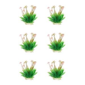 6PK Dudley's World Of Pets Aquarium/Fish Tank Resin Grass w/ Flowers Decor