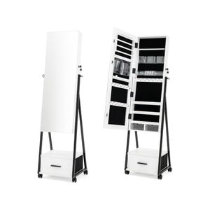 Costway Mobile Mirror Jewellery Cabinet W/drawers White