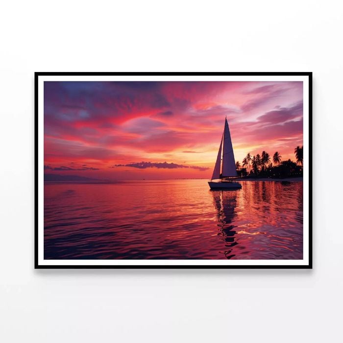 Sailboat on the Water & Sunrise  Print 100% Australian Made 90x60cm  (Poster)