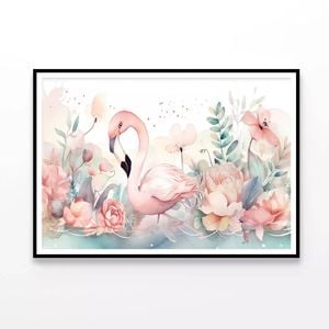 Happy Flamingo Watercolor Style  Print 100% Australian Made 120x90cm  (Poster)
