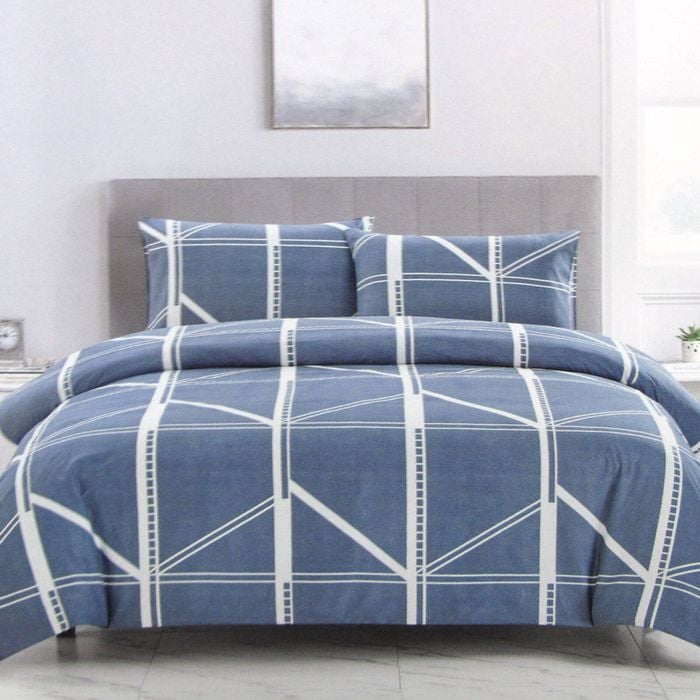 Artex Harold Blue Quilt Cover Set Geometric Pattern Reversible Printed Microfiber Polyester King