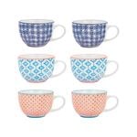 Nicola Spring Patterned Vintage Style Tea Cups, Cappuccino, Coffee - 3 Designs, 250ml - Set of 6