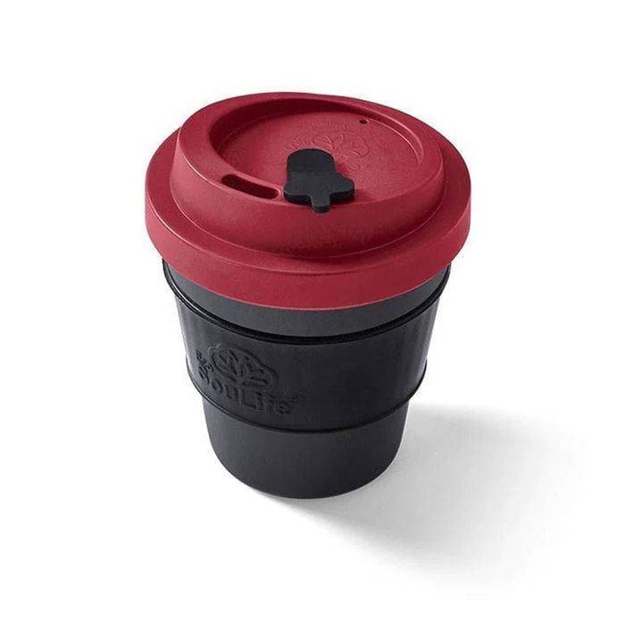 Eco SouLife Biodegradable Travel Mug 355ml Bio Sip Cup Dark Grey w/ Red Lid