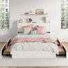 Advwin Bed Frame Double Size with 4 Storage Drawers & Charging Station Biege