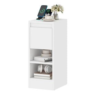 Ufurniture Sofa Side Table LED Bedside Table Narrow Nightstand Couch Table, White