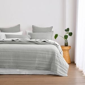 Dreamaker Superfine Washed Microfibre Stripe Quilted Coverlet Set Dove Grey Queen/King Bed