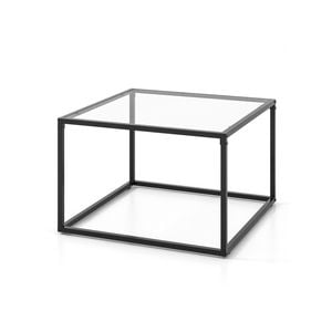 Costway 70 Cm Square Coffee Table Tempered Glass Tabletop Modern Furniture Living Room Home Office