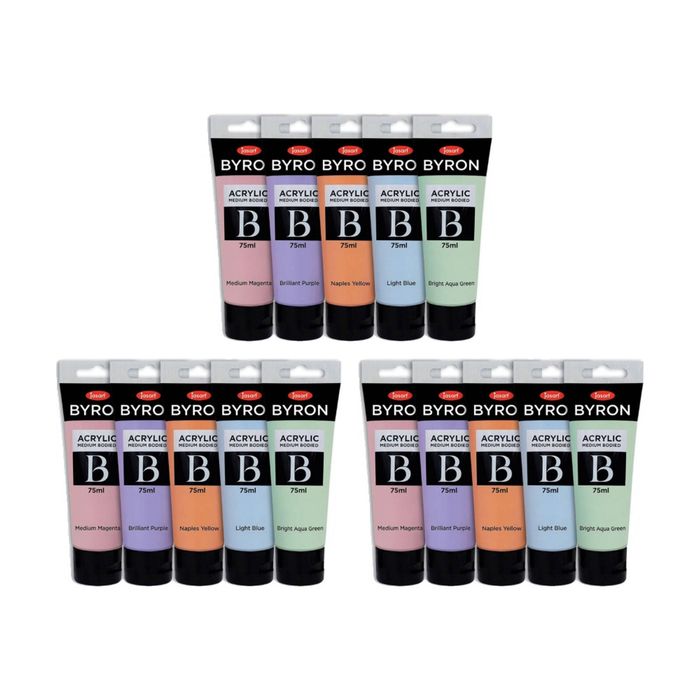3x 5pc Jasart Byron 75ml Acrylic Paint Set Medium-bodied Art Painting Pastel