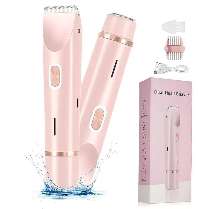 Catzon 2-in-1 Electric Shaver Rechargeable Leg Arm Underarm Razor for Women-Pink