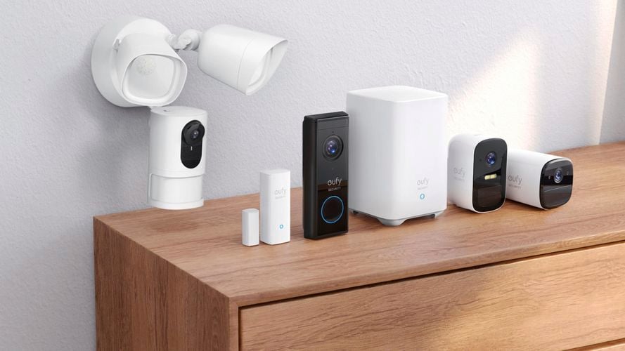 range of security cameras and locks on a table