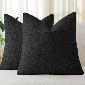 Gioia Casa Twin-Pack Bouclé Cushion Covers - Soft Textured Polyester with Hidden Zipper (Black, 45cm x 45cm)