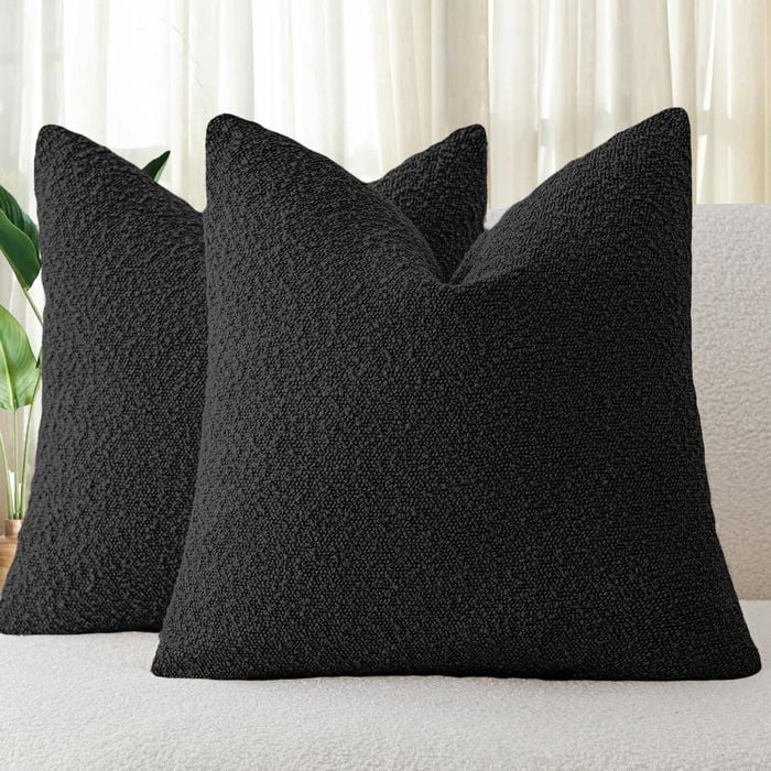 Gioia Casa Twin-Pack Bouclé Cushion Covers - Soft Textured Polyester with Hidden Zipper (Black, 45cm x 45cm)