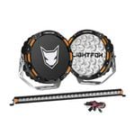 LIGHTFOX OSRAM 9inch LED Driving Lights + 28 inch Single Row LED Light Bar + Wiring Kit