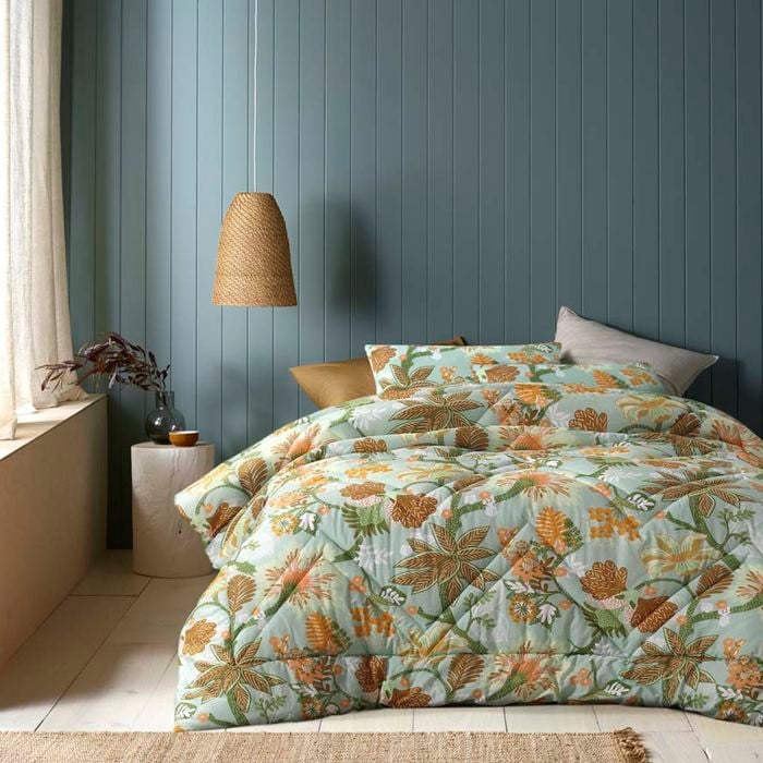 Accessorize Bedroom Collection Queen Duck Egg Blue Kienze Washed Cotton Printed 3 Piece Comforter Set
