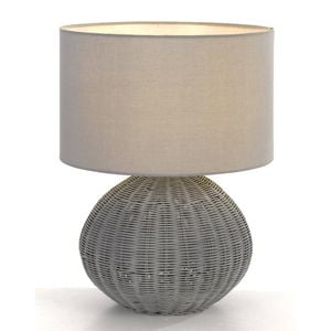 Telbix Mohan Modern Table Desk Lamp Light Rattan Grey