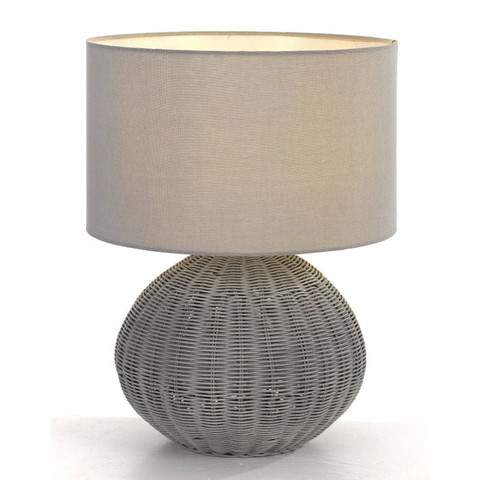 Telbix Mohan Modern Table Desk Lamp Light Rattan Grey