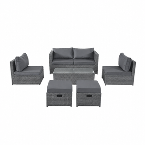 Elora 6pc Outdoor Rattan Wicker Sofa Set With Cushions Glass Table For Patio