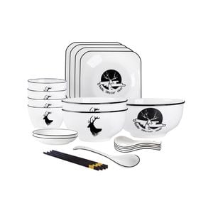 SOGA 13Pcs White Antler Printed Ceramic Dinnerware Set