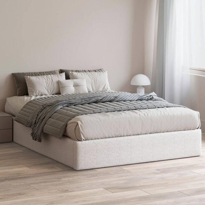 Marlo King Snow White Boucle Upholstered Bed Base