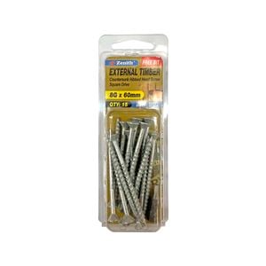 Zenith 8G x 60mm Galvanised Square Drive External Timber Screw - 15 Pack