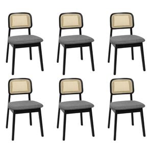 Levede 6pc Rattan Solid Wood Fabric Seat Dining Chairs - Black