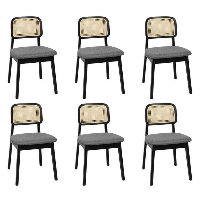 Levede 6pc Rattan Solid Wood Fabric Seat Dining Chairs - Black
