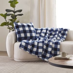 Dreamaker Gingham Plush Throw Blanket Midnight Blue - 130x170cm