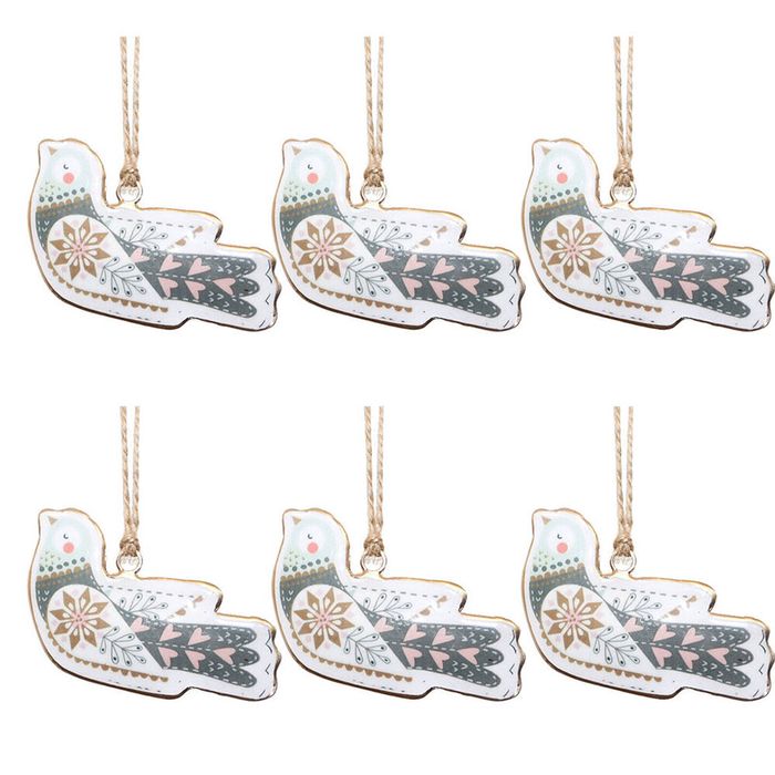 6PK Urban Decorative Flying Bird Hanging Decoration 10cm Pink/Sage Assorted