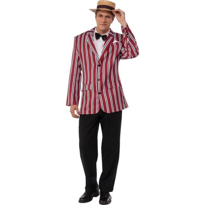 Men's 1920s Good Time Sam Halloween Costume – Red White Pinstripe Jacket with Hat and Bow Tie Red Colour, Standard