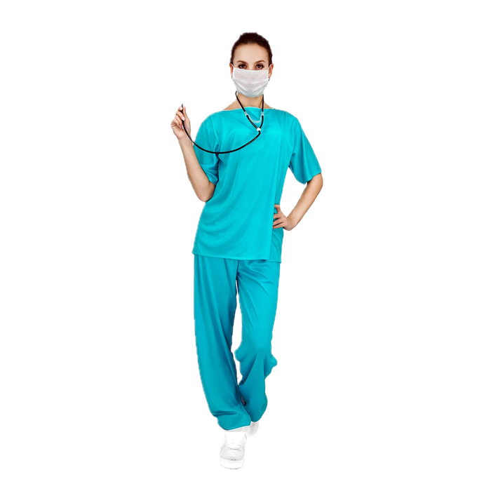 Female Doctor Costume Emergency Scrubs Nurse Halloween Medical Dress Party Womens - Cyan | One Size | Polyester