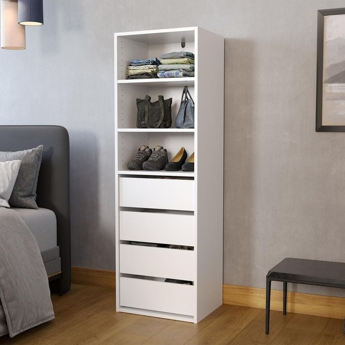 Flexi Storage Wardrobe 400mm White Matte 3 Shelf And 4 Drawer Unit