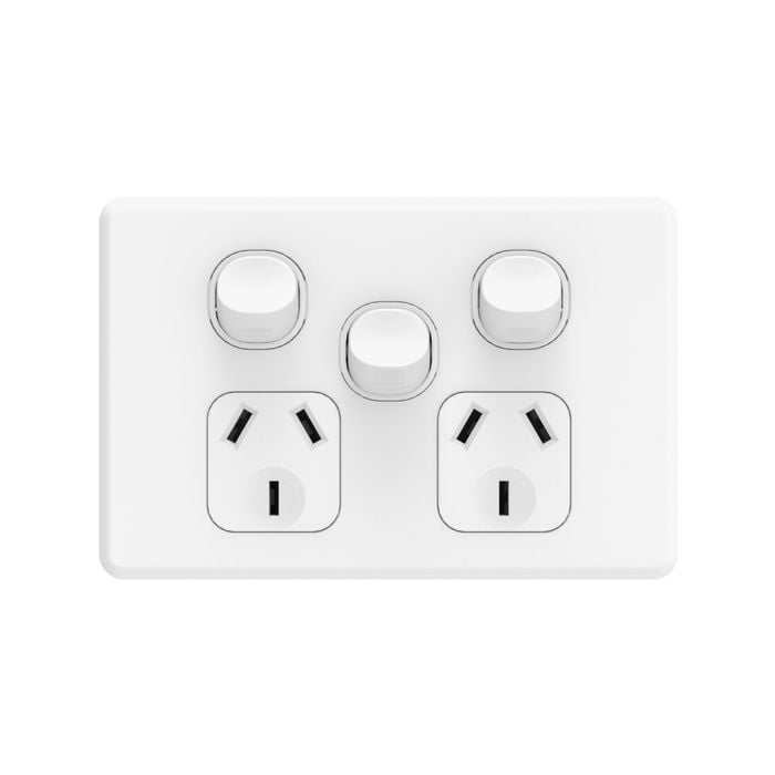 DETA Matte White S-Line Double Power Point With Extra Switch