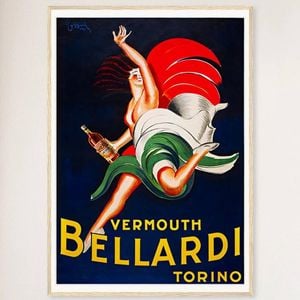 Galrie Bellardi Vermouth 1927 Vintage Advertising Poster Classic Art for Home Decor, Wood Frame, A2 42 x 60cm (16 x 24inch)