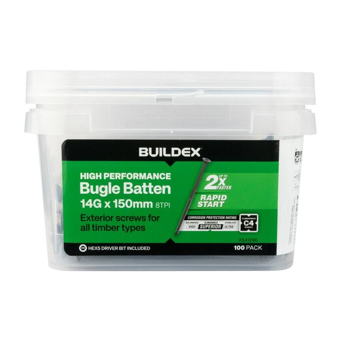 Buildex® 14G x 150mm Class 4 Bugle Batten Screws - 100 pack