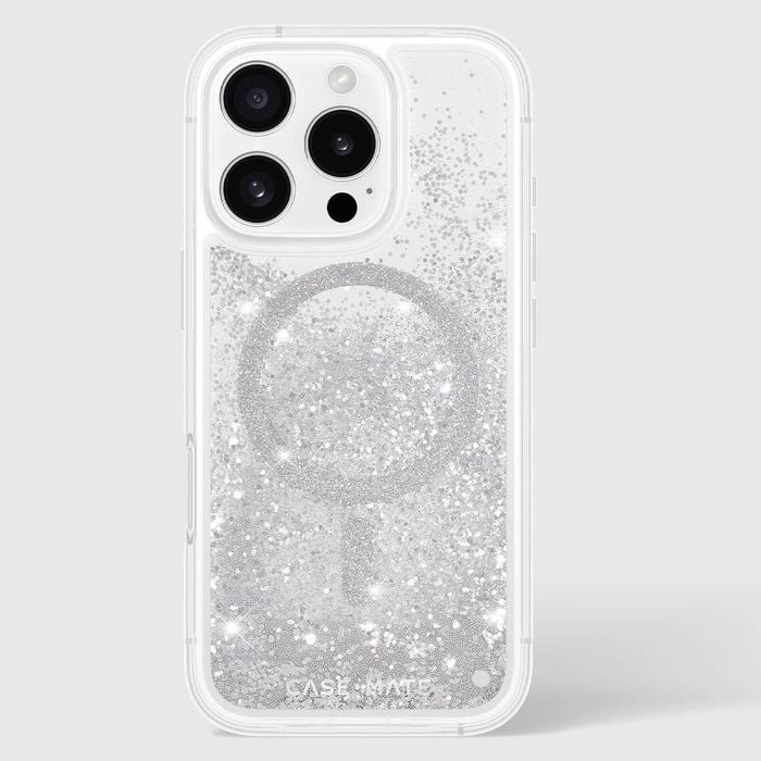 CASE-MATE Silver Splash Glitter MagSafe Case for iPhone 16 Pro | Stylish Drop Protection