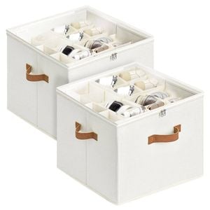 2 Pack Shoe Organizer Zipper Clear Lid Fabric Shoe Storage Box