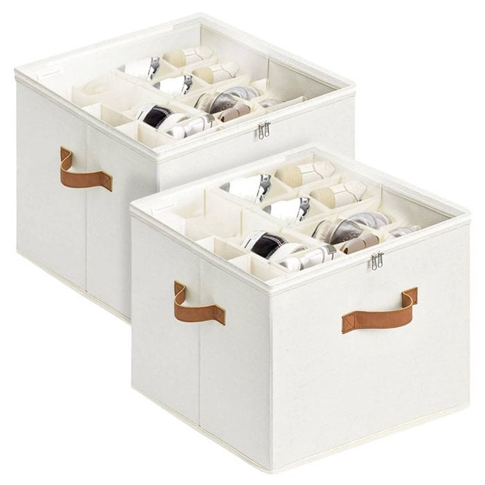 2 Pack Shoe Organizer Zipper Clear Lid Fabric Shoe Storage Box
