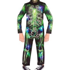 Glow In The Dark Skeleton Costume Halloween Fancy Dress Jumpsuit Green Blue