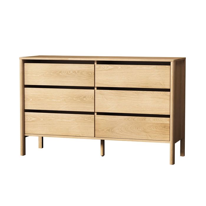Oikiture 6 Chest Of Drawers Dresser Lowboy Storage Handle-Free Bedroom Natural