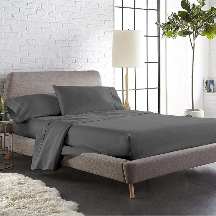 Luxor King Grey Color 1000TC 100% Cotton Fittd Sheet Flat Sheet Pillowcase Set