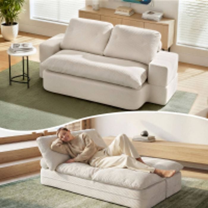 Artiss Convertible Folding Sofa Bed Boneless Couch Corduroy Sleeper Lounger for Living Room Beige