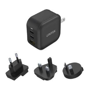 Unitek Travel Tri GaN 3 Ports 66W Charger with USB PD QC 3.0 with EU UK and AU Plug Black Unitek Gift Box