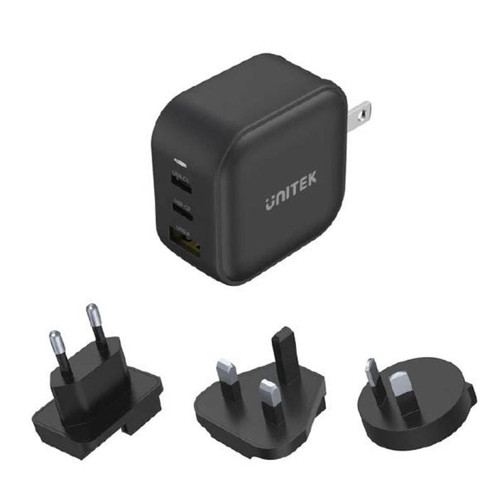Unitek Travel Tri GaN 3 Ports 66W Charger with USB PD QC 3.0 with EU UK and AU Plug Black Unitek Gift Box