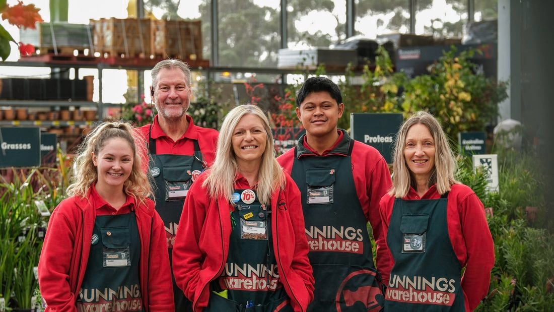 Multiple Bunnings Team Members in an outdoor nursery.