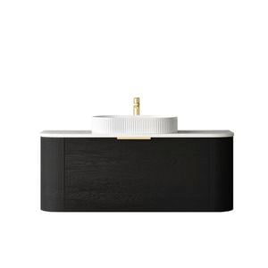 Attica 1200mm Black Oak Bentwood Curved Vanity With Matte White Stone Top